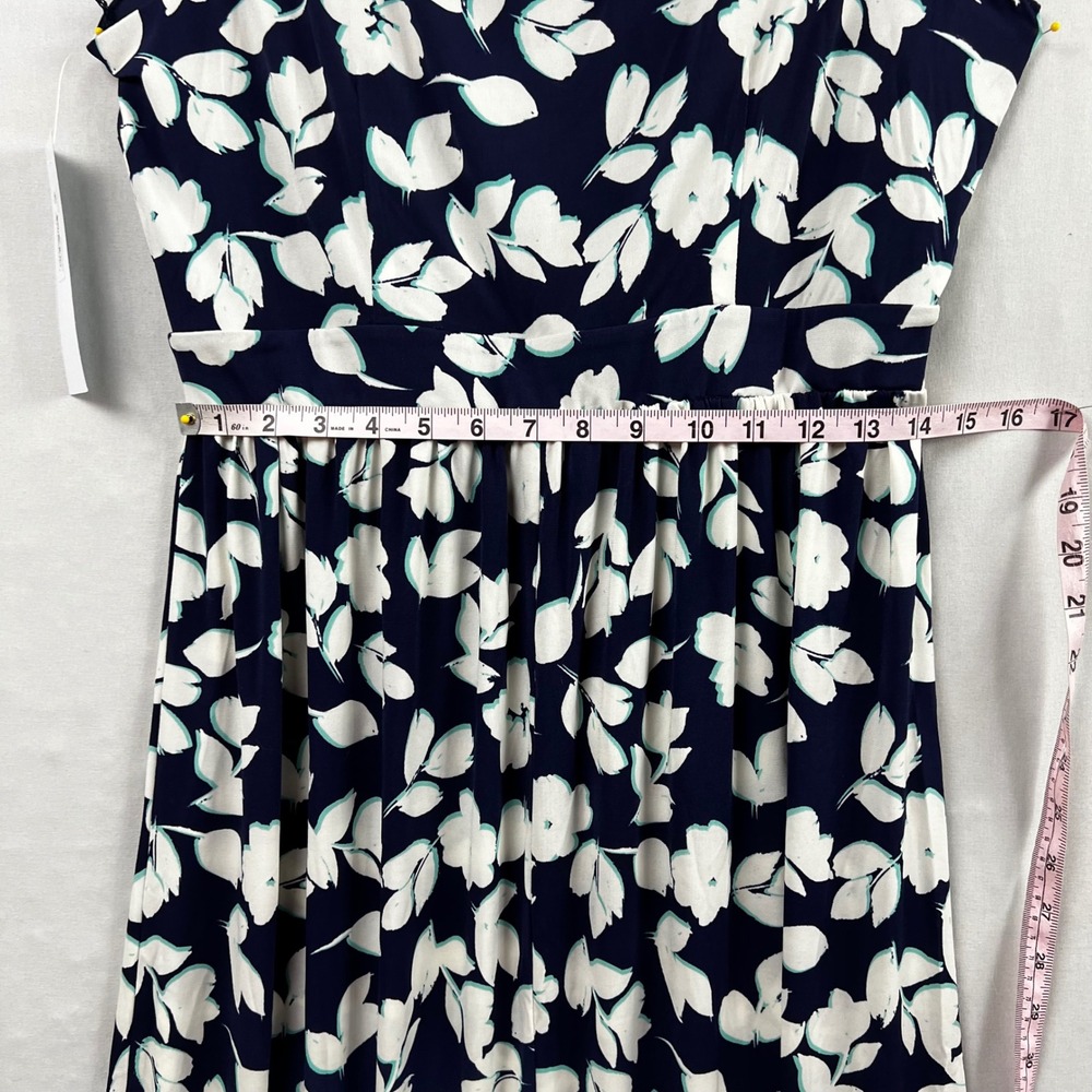 London Times Maxi Dress Large Navy Blue White Floral Sleeveless Scoop Neck - Picture 9 of 15